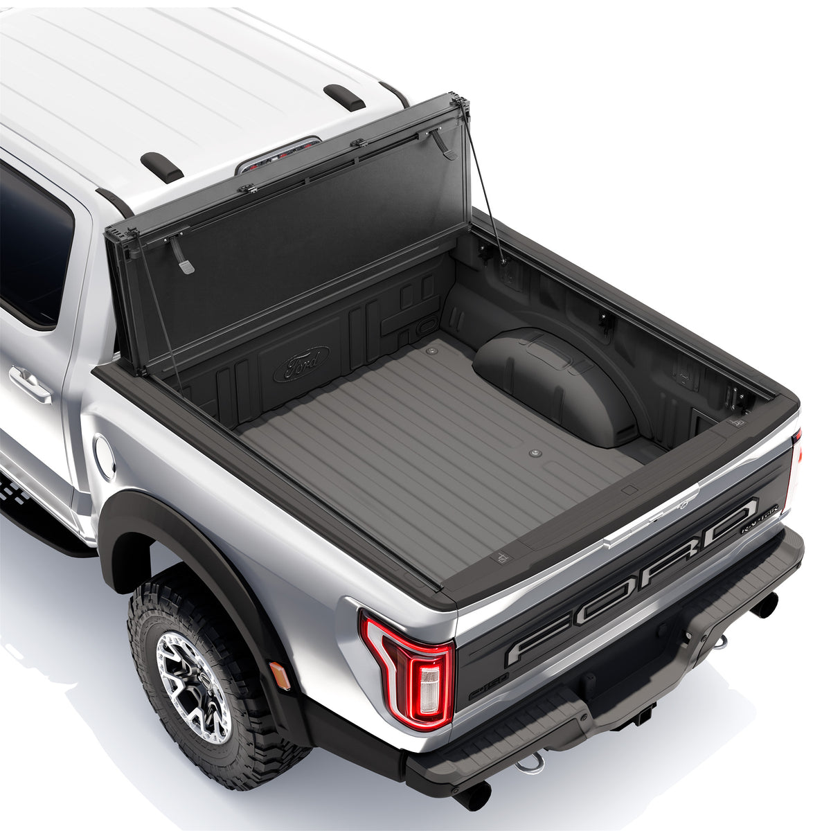 Guardrox LX5 flip up tonneau cover for 2015-2026 Ford F-150 6.5 ft bed, front panel propped upright