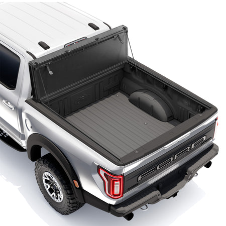 Guardrox LX5 flip up tonneau cover for 2015-2026 Ford F-150 6.5 ft bed, front panel propped upright