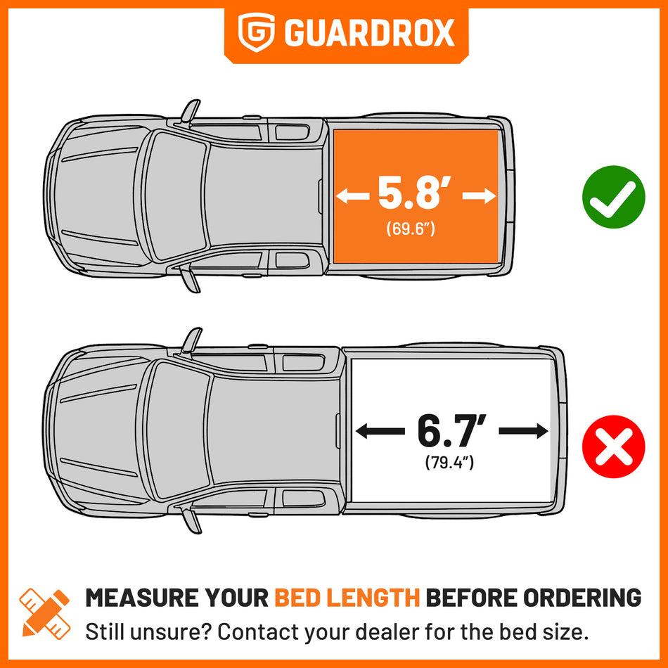 Guardrox R5 Soft Roll Up Tonneau Cover Compatible with 2007-2026 Chevy Silverado/GMC Sierra 1500,  5'10" (70") Bed