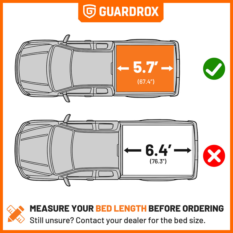 Guardrox R5 Soft Roll Up Truck Bed Tonneau Cover, Fits 2019-2026 Ram 1500 5.7FT Bed