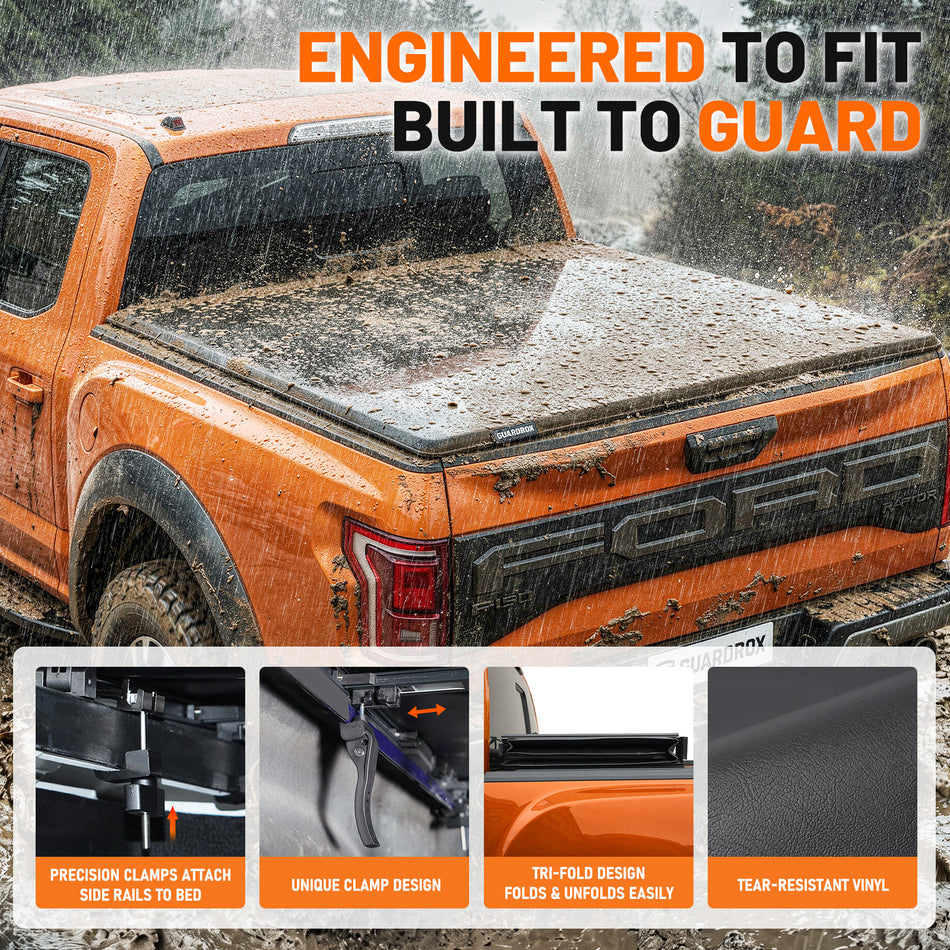 Guardrox S5 Soft Tri-Fold Tonneau Cover for 2015-2026 Ford F-150, 5.5FT