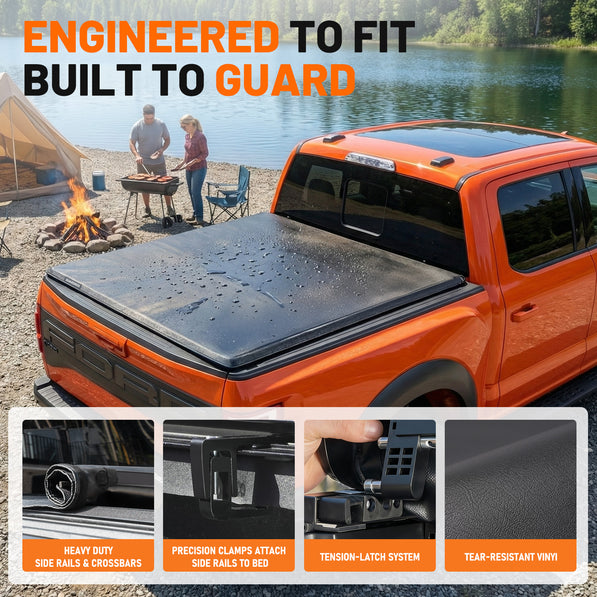 Guardrox L5 Low Profile Hard Tri-Fold Truck Tonneau Cover Compatible with Ford F-150 2015-2025 (5.5 ft Bed) FRP Hard Panel, Waterproof, UV Resistant, Anti-Theft (5.5FT)