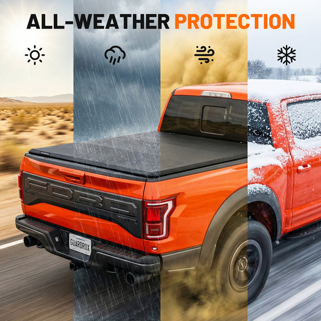 Guardrox L5 Low Profile Hard Tri-Fold Truck Tonneau Cover Compatible with Ford F-150 2015-2025 (5.5 ft Bed) FRP Hard Panel, Waterproof, UV Resistant, Anti-Theft (5.5FT)