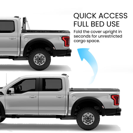 Ford F-150 truck bed with the LX5 flip up tonneau cover shown closed and propped upright