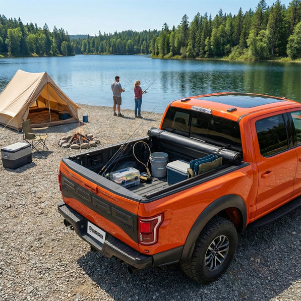 Guardrox L5 Low Profile Hard Tri-Fold Truck Tonneau Cover Compatible with Ford F-150 2015-2025 (5.5 ft Bed) FRP Hard Panel, Waterproof, UV Resistant, Anti-Theft (5.5FT)