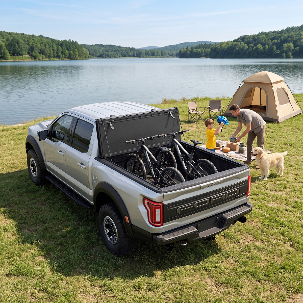 guardrox flip up tonneau cover on ford f-150 for family trip