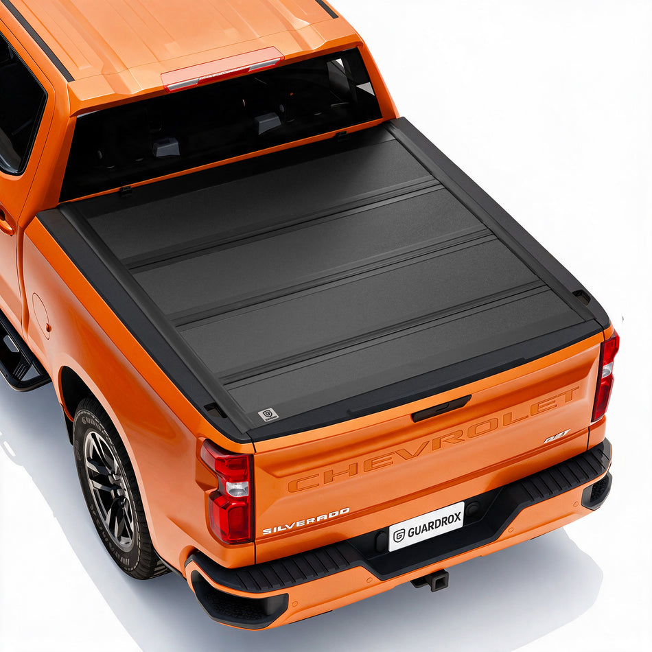 Guardrox L6 Low Profile Quad Fold Tonneau Cover, Fits 2019-2026 Chevy Silverado GMC Sierra 1500, 5.8FT Bed