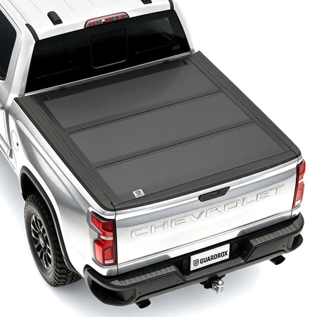 Guardrox L5 hard tri-fold tonneau cover for 2019-2026 Chevy Silverado 1500 6.7 ft bed