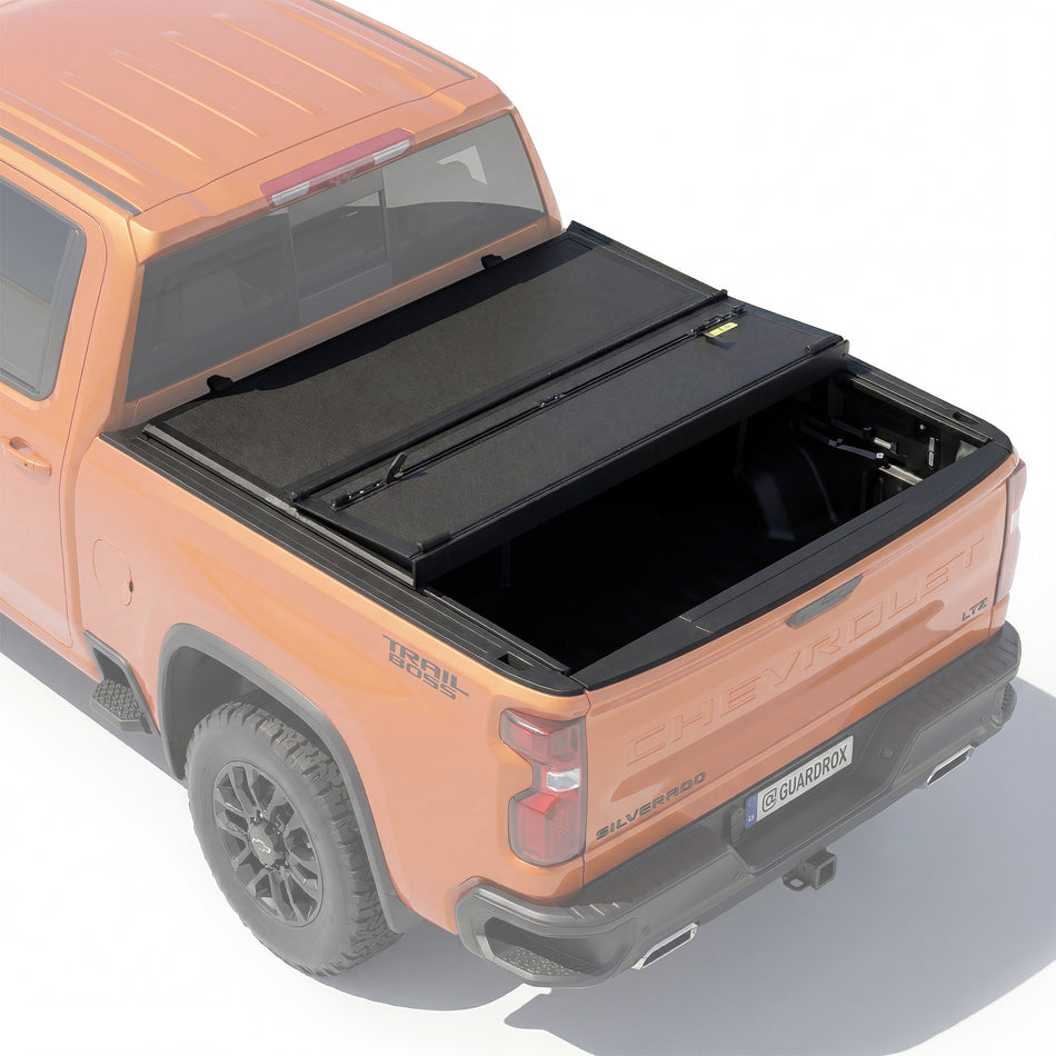 Guardrox H5 Low Top Tri Fold Tonneau Cover Compatible with 2019-2026 Chevy Silverado/GMC Sierra 1500, 5'10” (70”) Bed