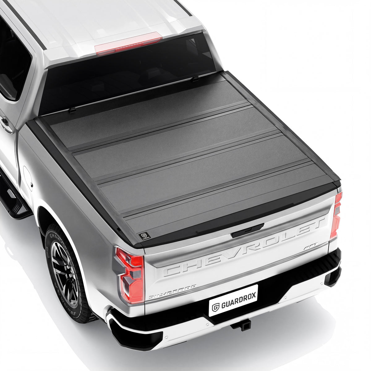 Guardrox L6 hard quad-fold tonneau cover for 2019-2025 Chevy Silverado 1500 5.8 ft bed