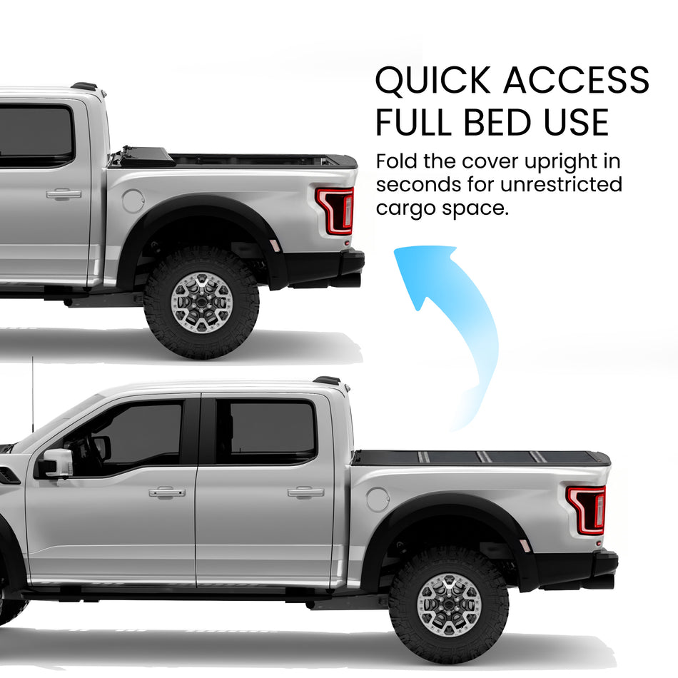Ford F-150 bed with the L6 quad-fold tonneau cover provides more space than L5