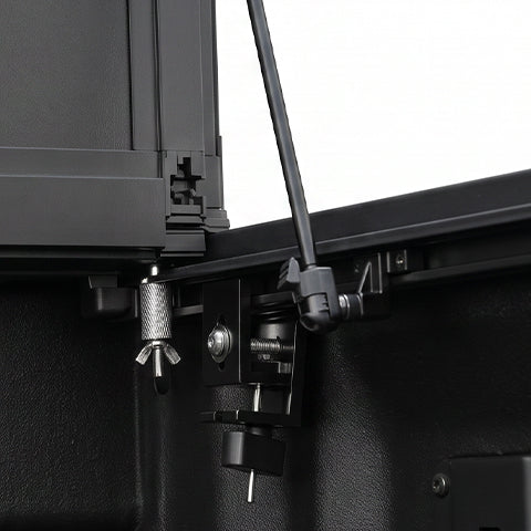 Heavy-duty mounting clamps of the Guardrox LX5 flip up tonneau cover