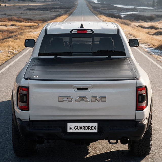 RAM 1500 with the LX5 flip up cover exploring a gravel mountain trail