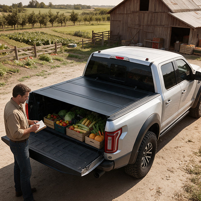 Ford F-150 commuting with cargo dry and secure under the LX5 flip up tonneau cover