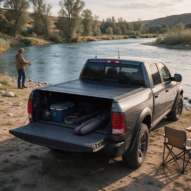 Dodge Ram 1500 Classic commuting with cargo dry and secure under the LX5 flip up tonneau cover