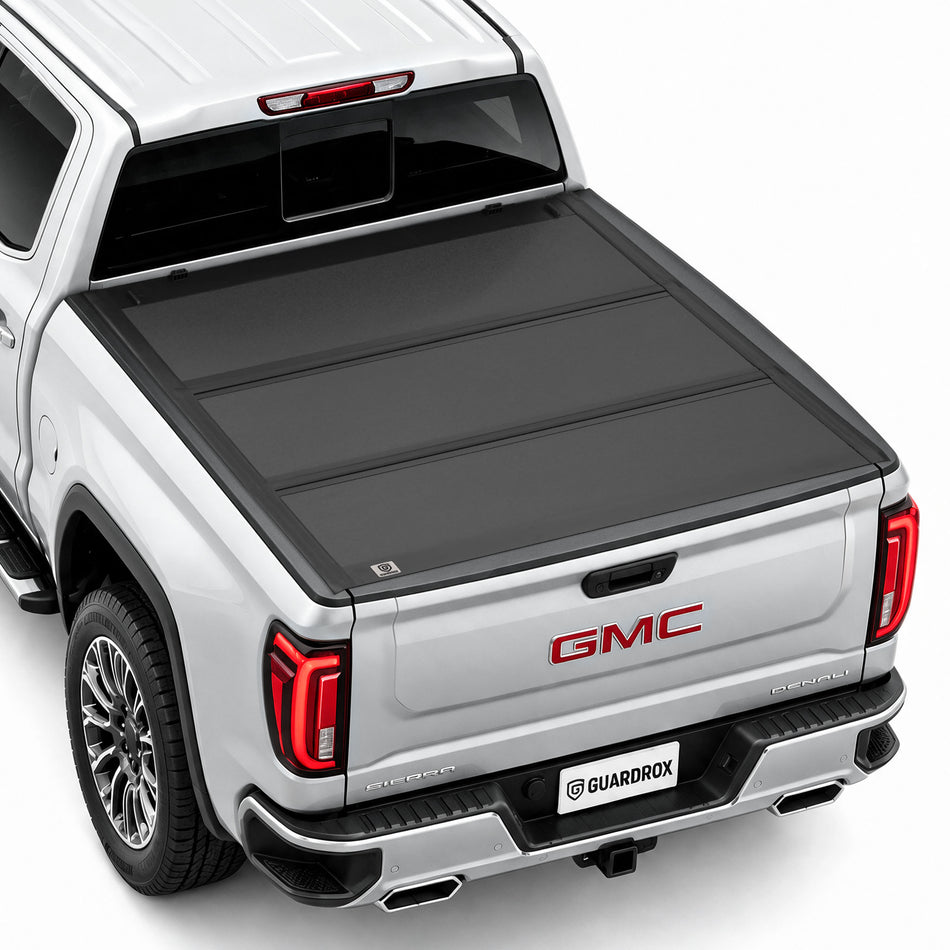 Guardrox L5 hard tri-fold tonneau cover for 2019-2026 GMC Sierra 1500 6.7 ft bed