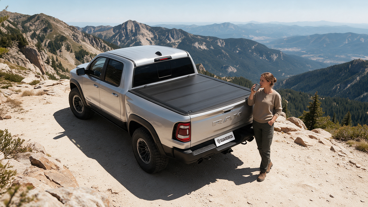 Cubierta rígida de cuatro pliegues Guardrox L6 para RAM 1500, 2009-2025 (caja de 5.7 pies)