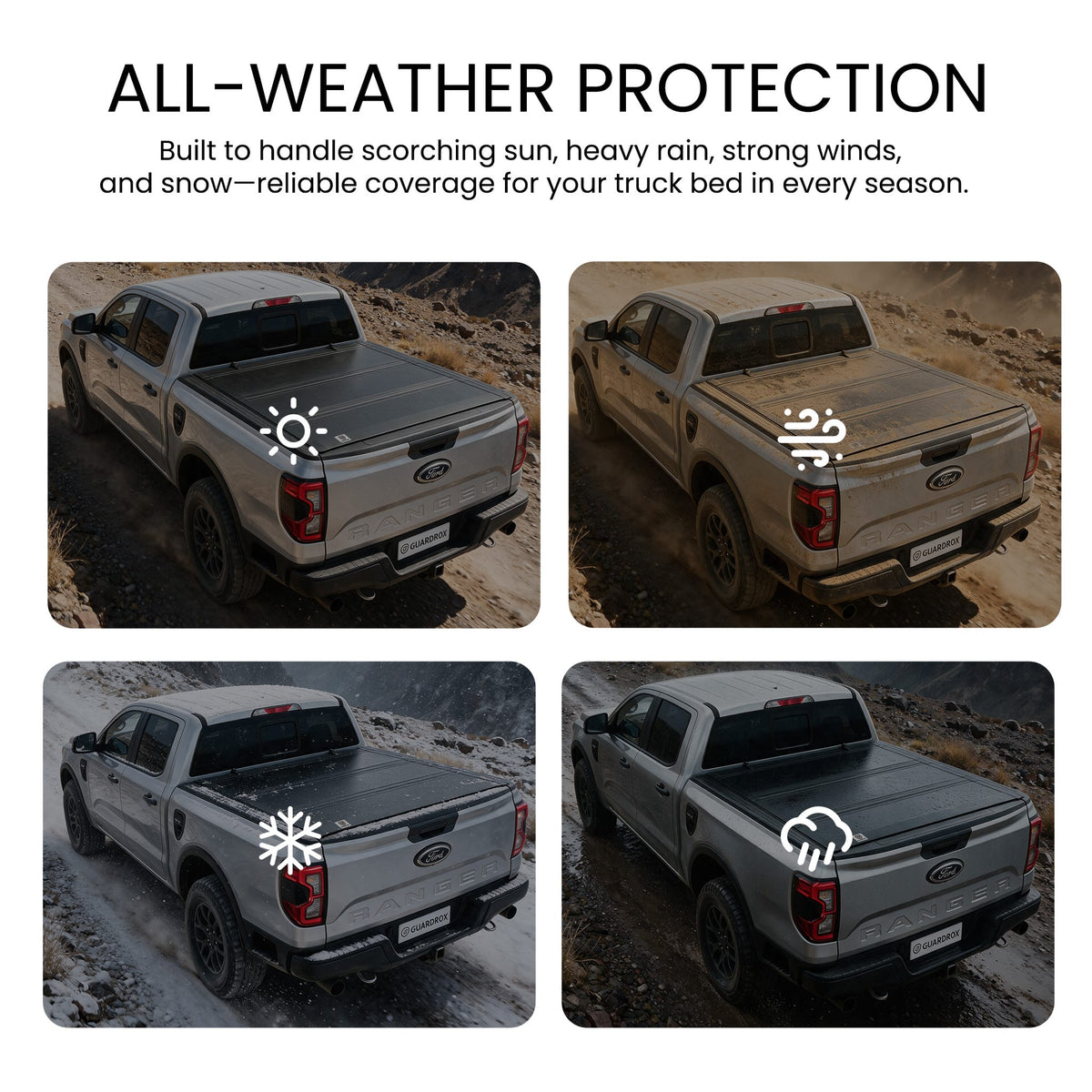 All-weather LX5 Ford Ranger 2019-2023 hard bed cover rain snow protection