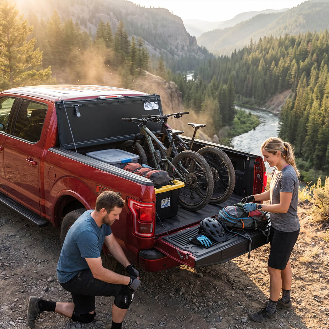 flip up tonneau cover for storing bikes on truck bed
