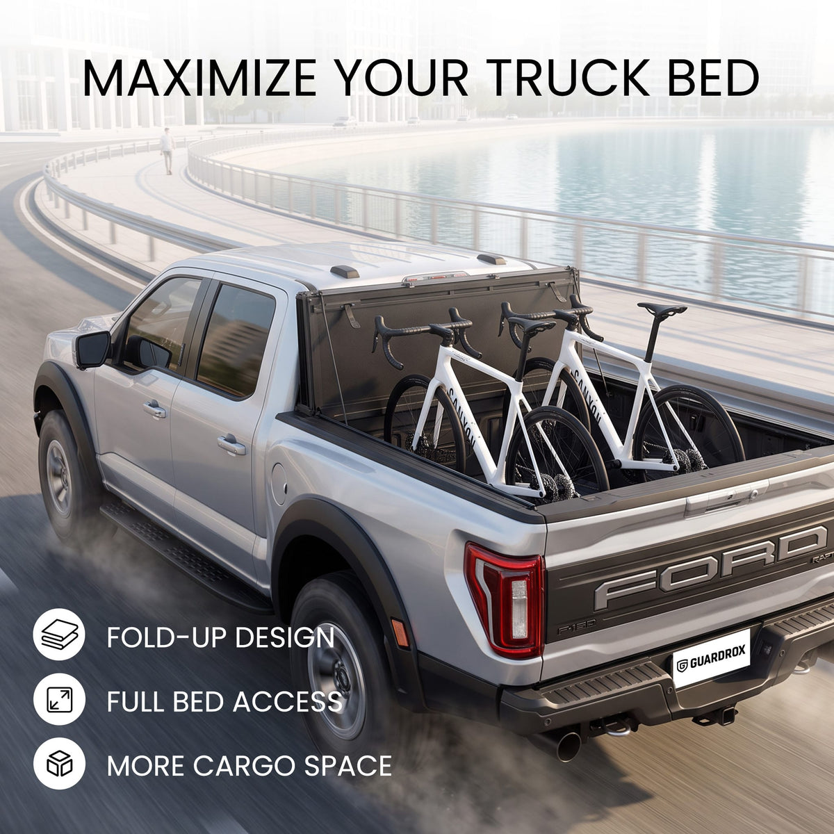 Flip-up tonneau cover for Ford F-150 6.5ft Long Bed opening for tall cargo