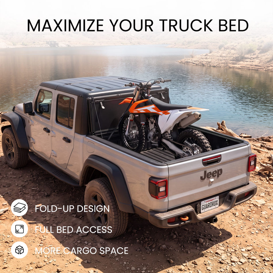 Flip-up tonneau cover for Jeep Gladiator JT opening for tall cargo