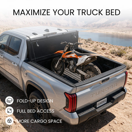 Flip-up tonneau cover for Toyota Tundra 6.5ft Long Bed opening for tall cargo