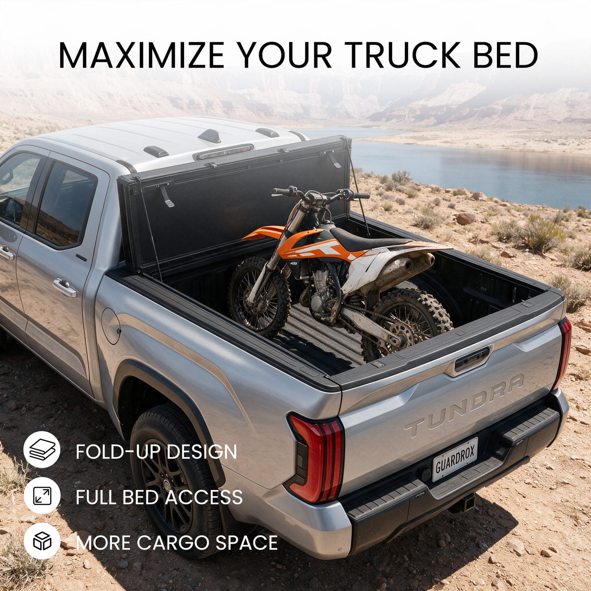 Flip-up tonneau cover for Toyota Tundra maximizing truck bed space