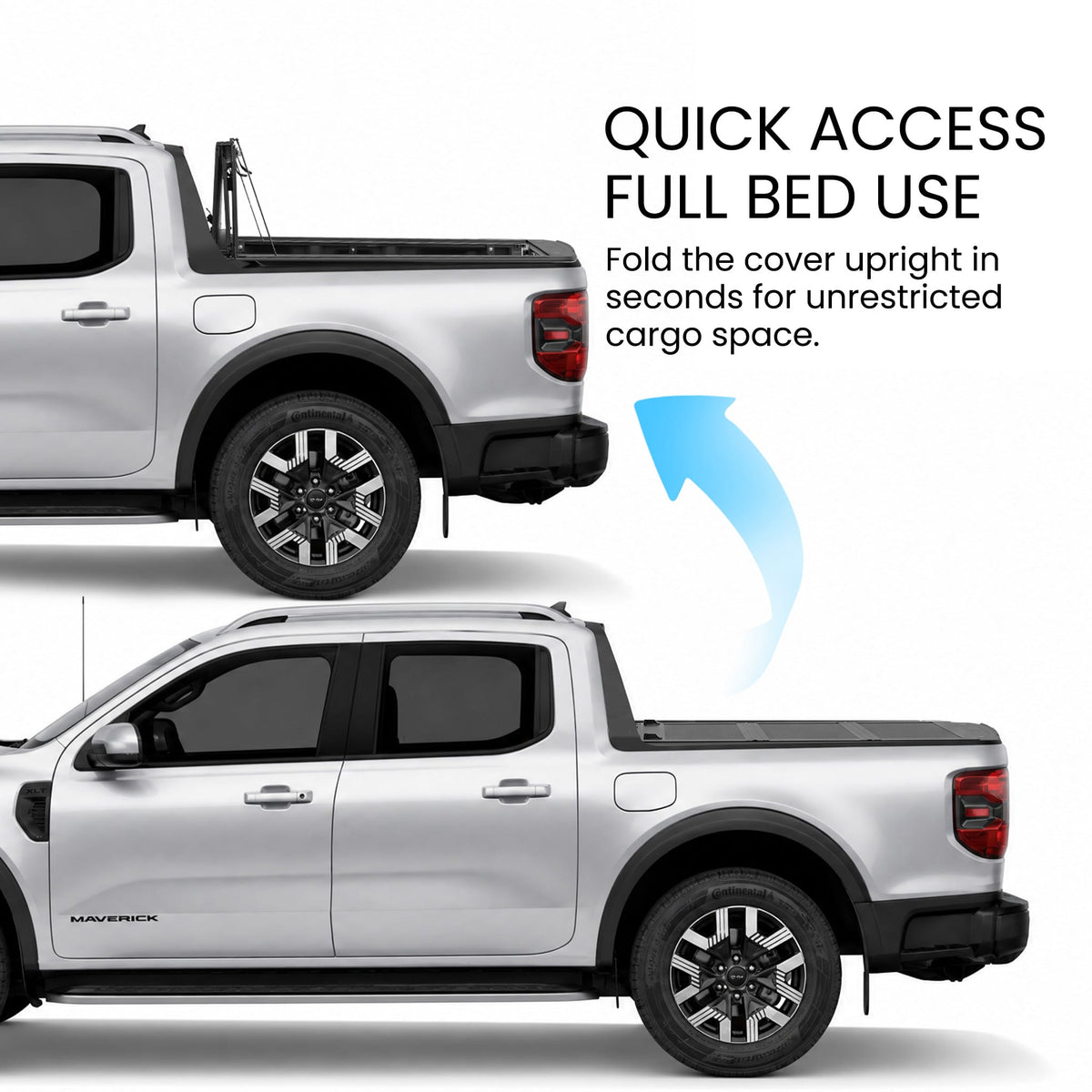 Ford Maverick flip-up tonneau cover open vs closed comparison