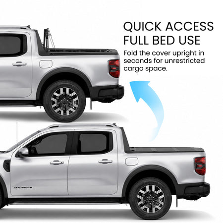 Ford Maverick flip-up tonneau cover open vs closed comparison