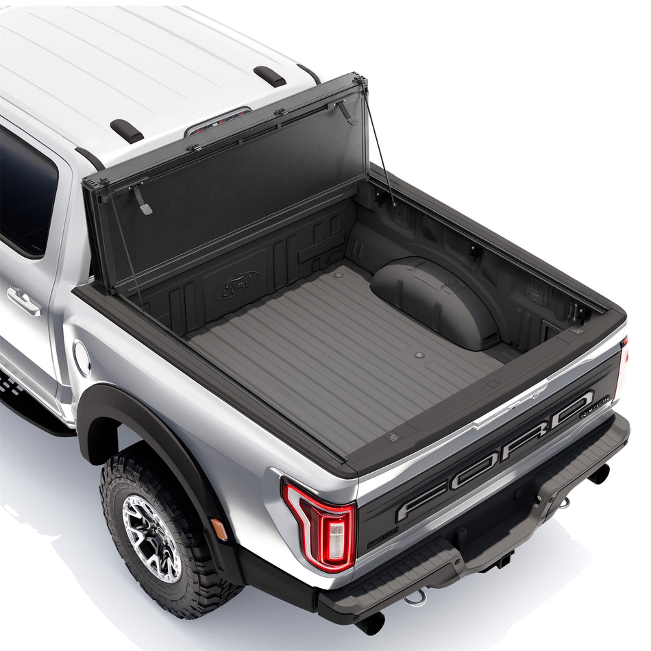 Guardrox LX5 flip-up hard tri-fold tonneau cover on Ford F-150, America's best-selling pickup bed cover