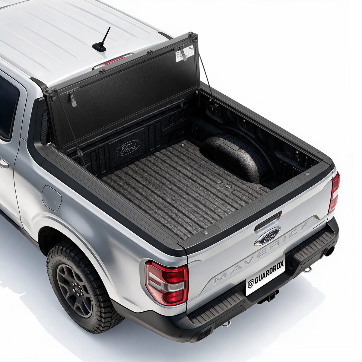 Guardrox LX5 flip-up hard tri-fold tonneau cover on Ford Maverick, compact pickup bed cover