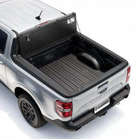 Guardrox LX5 flip-up hard tri-fold tonneau cover on Ford Maverick, compact pickup bed cover