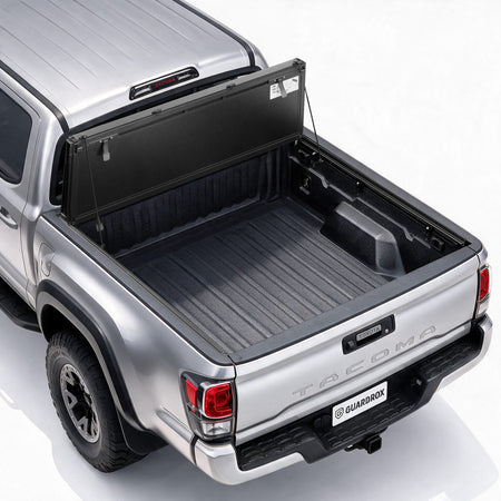 Guardrox LX5 flip-up hard tri-fold tonneau cover on Toyota Tacoma 6ft Long Bed, long bed midsize truck bed cover