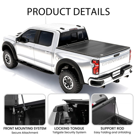 Detail of LX5 Chevy Silverado 1500 Long Bed tonneau cover struts and lock latch