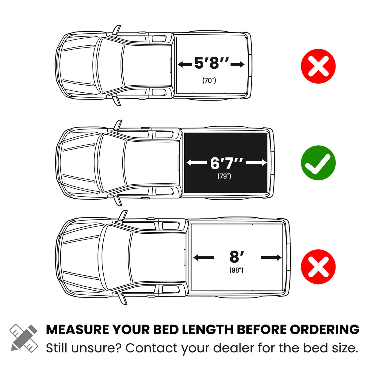 Fitment chart for Guardrox LX5 on GMC Sierra 1500 Long Bed bed