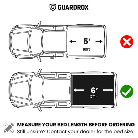 Fitment chart for Guardrox LX5 on Toyota Tacoma 6ft Long Bed bed