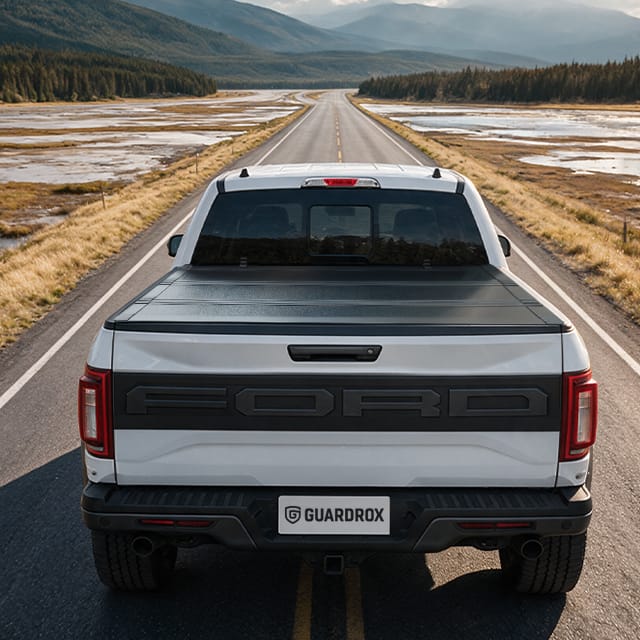 Ford F-150 6.5ft Long Bed with LX5 tonneau cover on outdoor adventure
