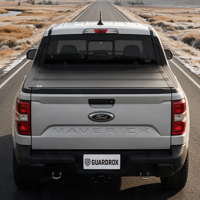 Ford Maverick with LX5 tonneau cover on outdoor adventure