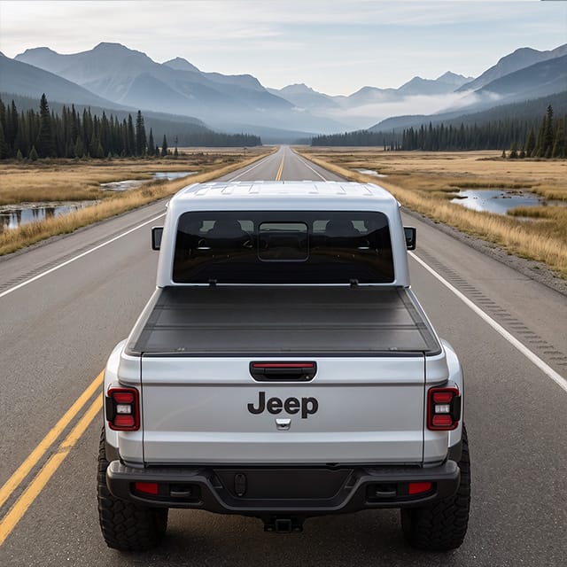 Jeep Gladiator JT with LX5 tonneau cover on outdoor adventure