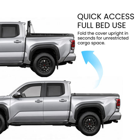Toyota Tacoma 5ft Short Bed flip-up tonneau cover open vs closed comparison