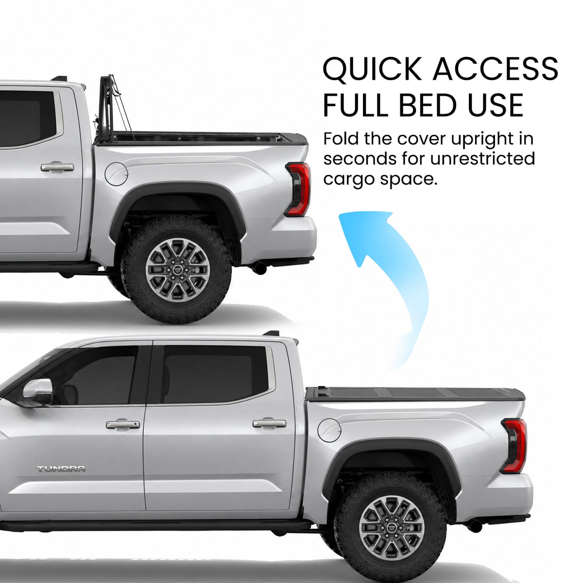 Comparison of Toyota Tundra flip-up tonneau cover folded up vs closed