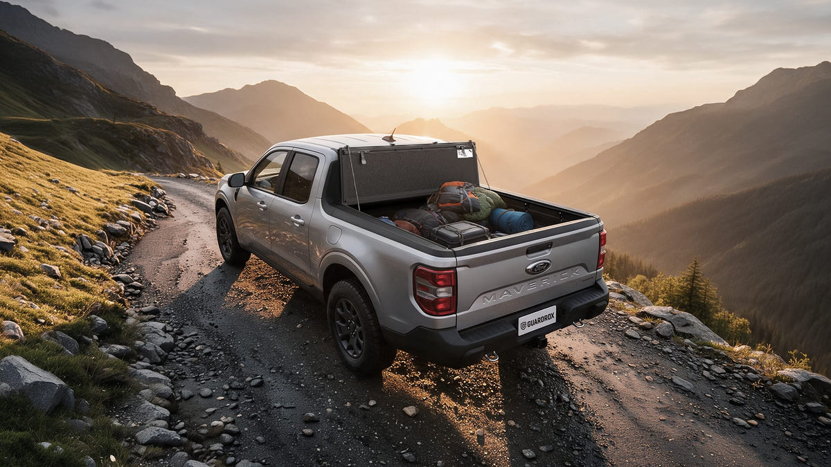 Flip-up tonneau cover upright on Ford Maverick for full bed access