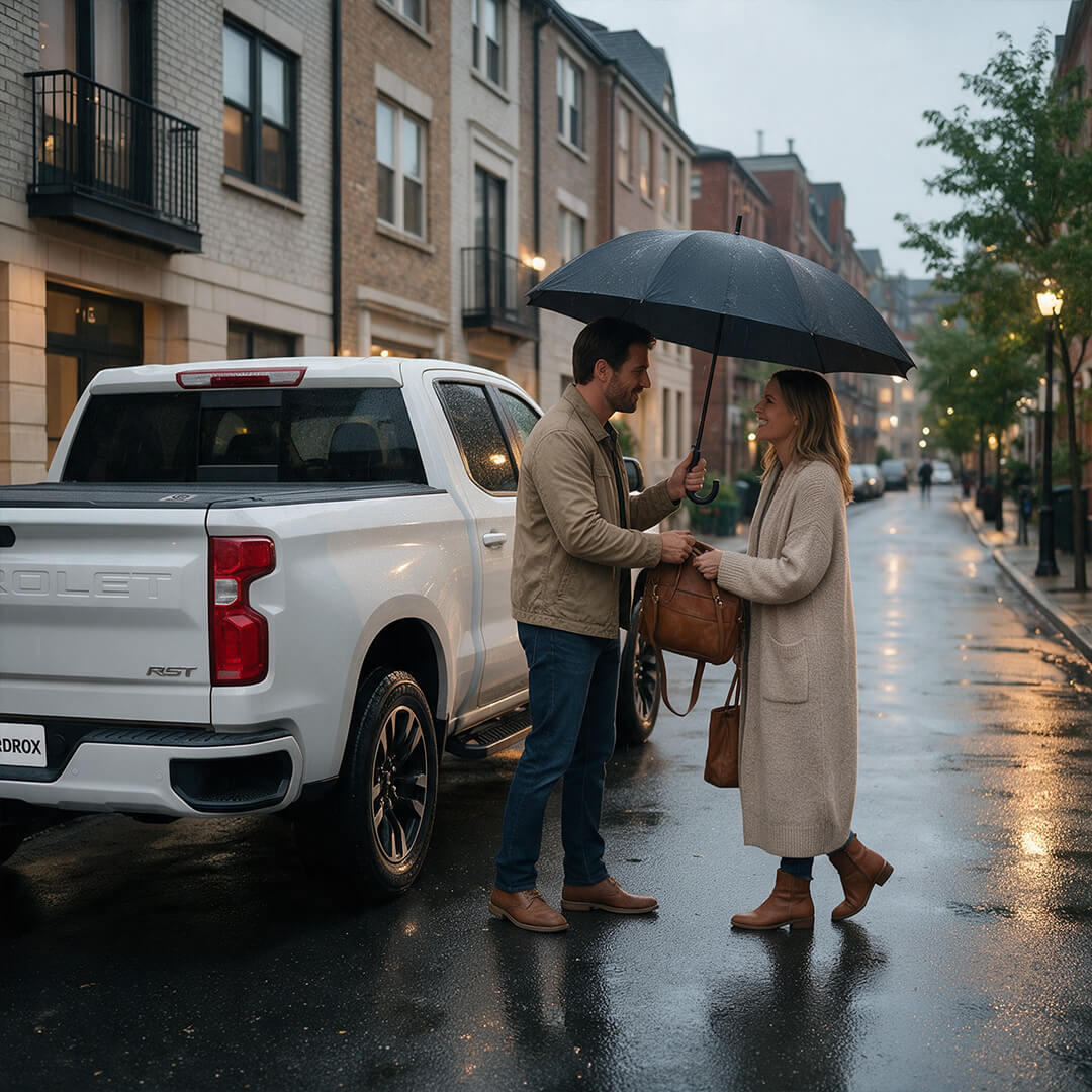 water-resistant hard tonneau cover protects your goods in raining day